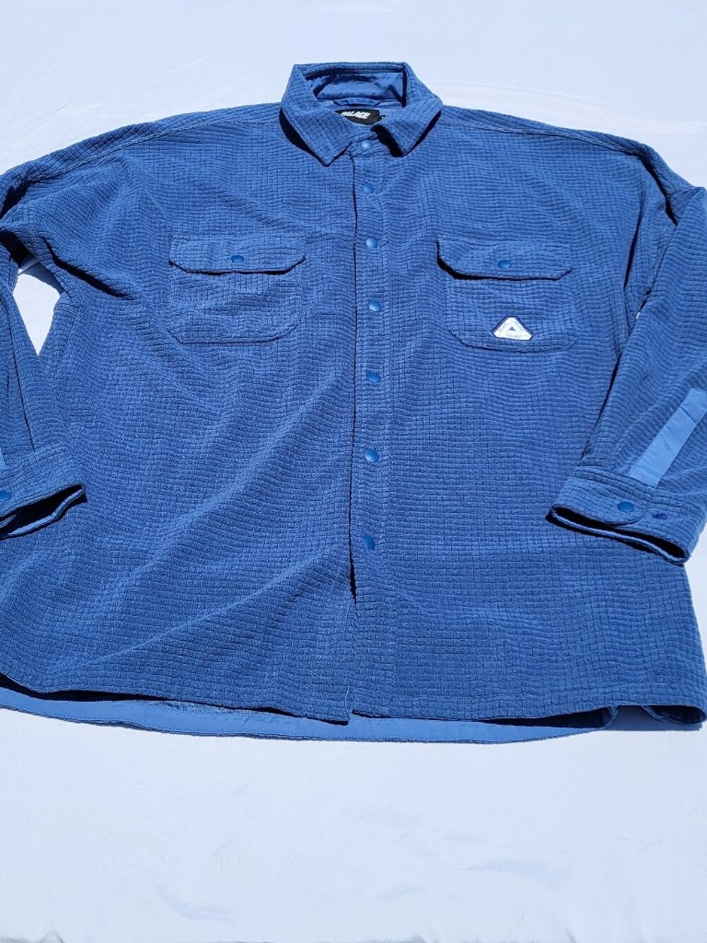Palace Skateboards Shirt Men's Large Blue Polar Grid Overshirt Collared Snap